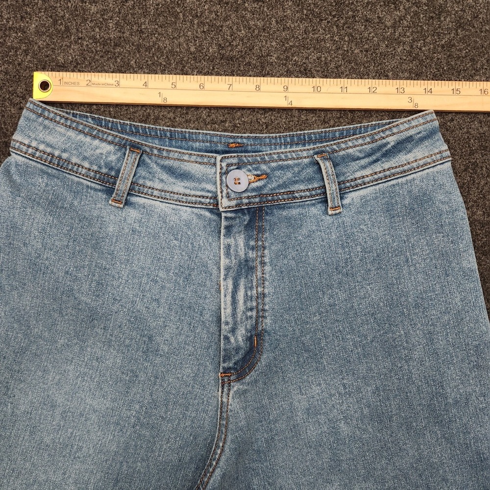 Miou Muse Womens Large Light Blue Wide Leg Denim Jeans Stretch Baggy Raw Hem - Picture 4 of 10